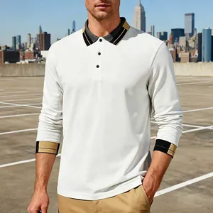 Lässiges langärmliges Poloshirt für Herren mit Jacquard-Struktur und gestreiftem Kragen