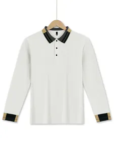 Langärmeliges Herren-Poloshirt mit Color-Block-Kragen und Manschetten in Cremeweiß