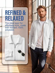 Gros plan sur une veste zippée blanche pour hommes avec texture gaufrée et revers