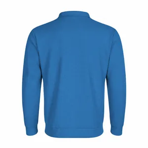 Détail de la vue arrière d'un gilet en maille bleu ajusté pour homme avec col