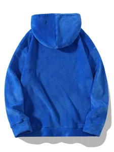 Detailed back view of a soft royal blue fleece hoodie for men in a comfort oversized fit