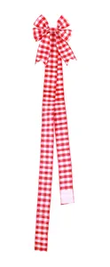 Decorative large Christmas bow with red and white gingham wired edge ribbon for tree