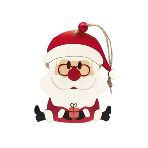 Lindo adorno navideño de madera de Papá Noel con gafas para decorar el árbol de Navidad