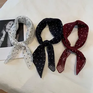 Lot de 3 foulards carrés en coton et lin à pois pour femme blanc noir et bordeaux