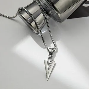 Vintage titanium steel arrowhead pendant necklace with box chain for hip-hop punk style