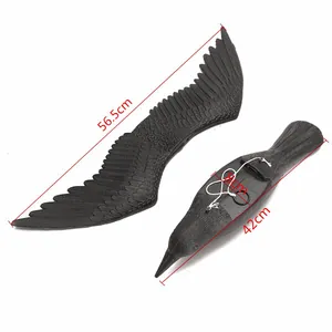 Large realistic black crow decoy with detailed dimensions for hunting and garden decoration