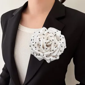 French Vintage Polka Dot Peony Flower Brooch For Women Fabric Floral Hair Clip Hat Decor Elegant Fashion Corsage Accessory