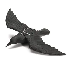 Realistic Black Spread Wing Crow Garden Decoration Polyethylene Plastic Fake Bird Hunting Decoy Ornament Magpie Model For Outdoor Halloween