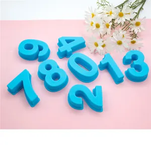 Close-up view of 4-inch blue silicone number molds for birthday cake baking and resin crafts