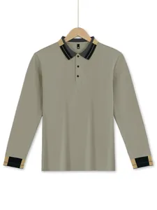 Casual poloshirt met lange mouwen voor heren met contrastgestreepte kraag en manchetten