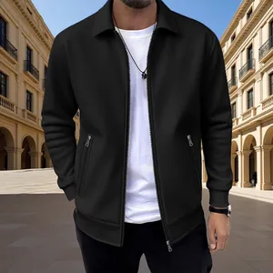 Veste décontractée noire pour hommes avec fermeture éclair, col à revers et coupe ajustée
