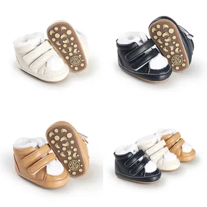 Winter Baby Prewalker Shoes Warm Plush Lined Infant First Walking Boots Synthetic Leather Velcro Anti Slip Soft Sole Newborn Cotton Shoes