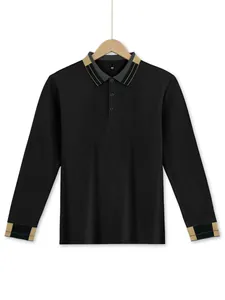 Locker geschnittenes Herren-Langarm-Poloshirt mit Kontrastkragen und Bündchen
