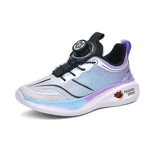 Ademende mesh sneakers voor kinderen met draaisluiting en paars kleurverloop design