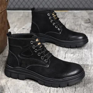 Bottes de travail noires classiques pour hommes style britannique avec semelles gommes