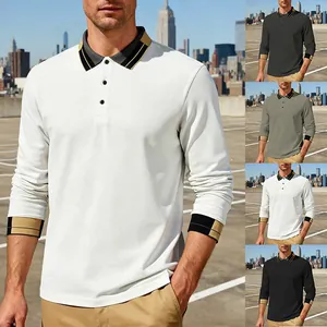 Herren Langarm Polohemd Jacquard Farbblock Kontrastbesatz Lockere Passform Polyester Gestrickt Golf Casual Top