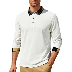 Elegantes langärmeliges Herren-Poloshirt mit Jacquard-Muster und Kontrastkragen