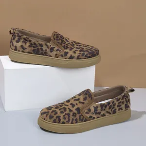 Mocasines de leopardo para mujer con suelas gruesas de goma marrón para el otoño