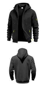 Men's black heavyweight fleece zip hoodie showing front and back views
