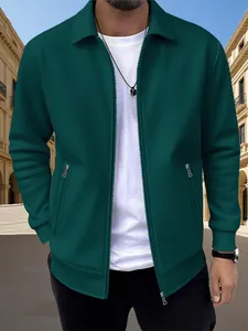 Veste zippée pour homme en vert foncé ajustée avec col à revers et texture gaufre