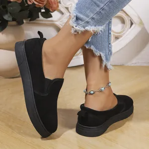 Mocasines con plataforma negros para mujer, zapatos casuales cómodos de otoño para caminar