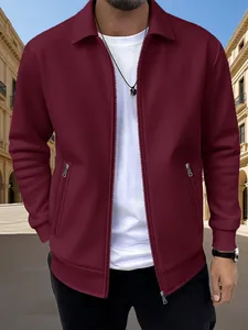 Veste zippée coupe slim pour hommes avec texture gaufrée bordeaux et col
