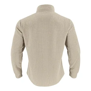 Vista posteriore della felpa beige da uomo in maglia a nido d'ape con trama jacquard