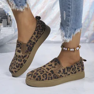 Mocasines de Suela Gruesa para Mujer Zapatos de Gamuza Casuales Slip-on Estampado de Leopardo Color Sólido Transpirable Cómodo Ligero Estilo Coreano