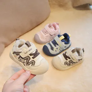 Toddler Winter Shoes Plush Lined Warm Baby First Walkers Non-slip Soft Sole Cartoon Panda Pattern Velcro Shoes For Boys Girls