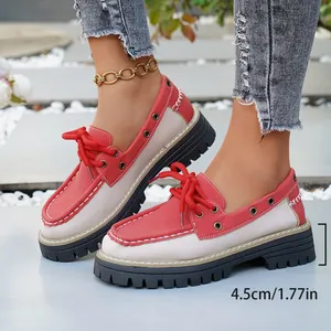 Mocasines de plataforma para mujer estilo británico con cordones y suela de 4,5 cm