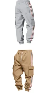 Schwere Herren-Fleece-Cargohose mit retro dreifarbigen Seitenstreifen und Seitentaschen