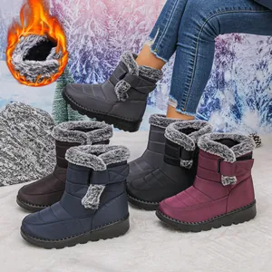Showcasing multiple colors of waterproof women's snow boots with warm faux fur lining detail.