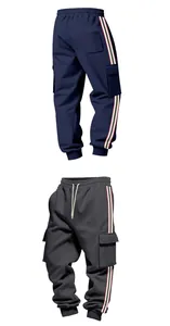 Herren schwere Fleece-Cargohose mit sportlichen Seitenstreifen in Marineblau und Grau