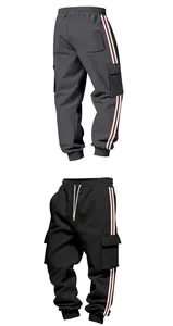 Detailansicht der Herren-Fleece-Cargohose mit retro Seitenstreifen und Taschen