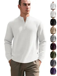 Felpa da Uomo con Mezza Zip e Collo in Piedi in Tessuto Jacquard a Nido d'Ape Minimalista Americano Casual Comoda in Poliestere