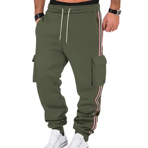 Olivgrüne Cargo-Jogginghose für Herren mit Seitenstreifen und warmem Fleecefutter