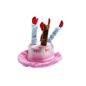 Simpatico cappello torta di compleanno in peluche per animali con candele e ricami
