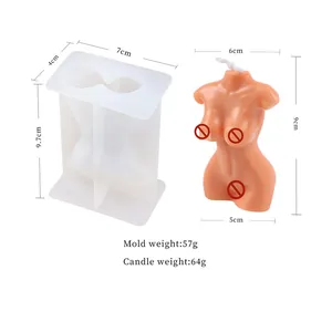 Detailed view of 3D female torso candle mold with precise dimensions and product weight info