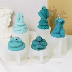 Dettaglio degli stampi in silicone 3D a forma di serpente con candele profumate blu-verdi