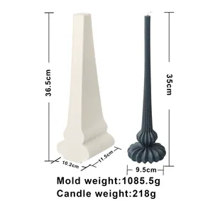 Detailed view of Nordic striped pillar candle mold with dimensions and weight specs