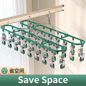 Stendibiancheria Multi-clip in Acciaio Inossidabile Rivestito in PVC Gancio Antivento per Calze Intimo Lavanderia Balcone Casa