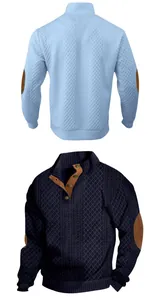 Maglione pesante da uomo con colletto rialzato rétro e toppe sui gomiti