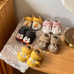 Collection of fleece-lined baby pre-walker shoes with various cartoon animal designs.