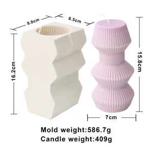 Detail view of a Nordic striped column silicone candle mold with dimensions and weight.