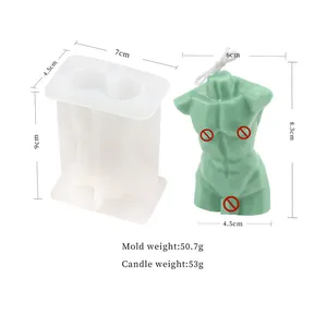 3D male torso silicone mold for candle making with detailed dimensions and weights
