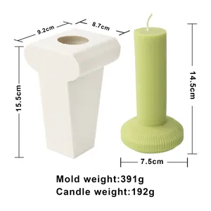 Detailed dimensions of Nordic fluted pillar candle mold and light green candle weight