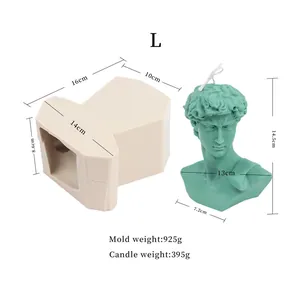 Detailed size and weight specifications for the large David bust silicone candle mold