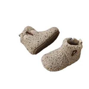 Warm fleece sherpa boots for girls with stylish button detail in beige and grey