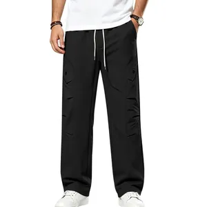 Pantalon baggy noir lourd pour hommes style street avec jambe large et cordon de serrage