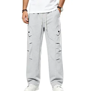 Pantalon de jogging gris épais pour homme avec jambe incurvée et poches cargo